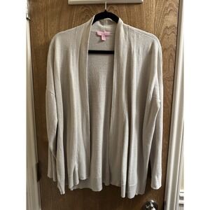Lilly Pulitzer Open Front Cardigan Linen Blend Lightweight Beige Shimmer Sz M